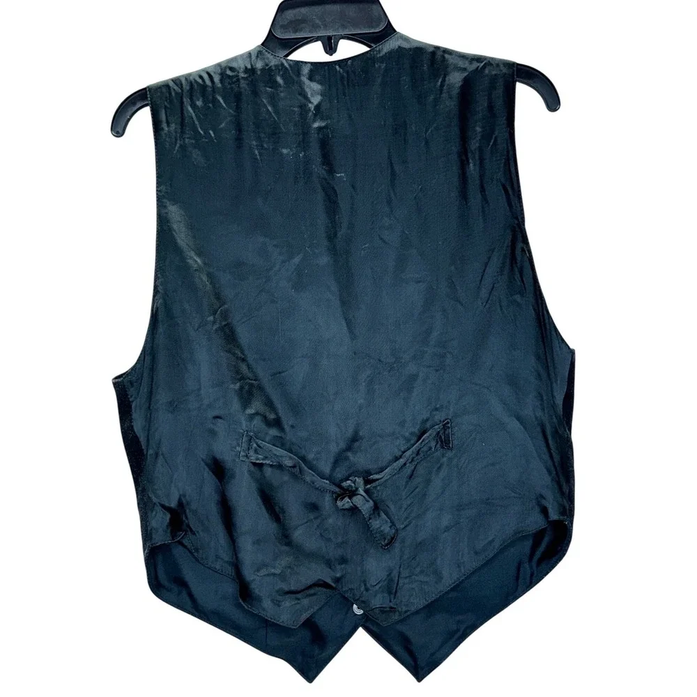 Mona Mode Black Suede Leather Vest Western‎ Whipstitch Star Button Vintage M